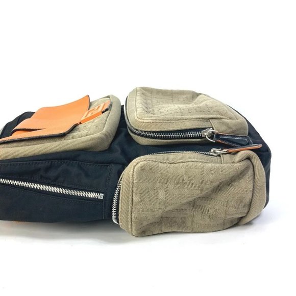 Auth FENDI 7VZ048 Backpack Zucca multi Bag Backpack Black/orange x khaki - Picture 7 of 16